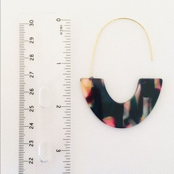 2/$25 Navy Multi Acetate Semi-Circle  Earrings - Picture 7 of 8